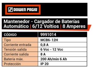 CARGADOR DE BATERIA AUTOMATICO 6/12V-8A-DOWEN PAGIO-9991014 - Imagen 2