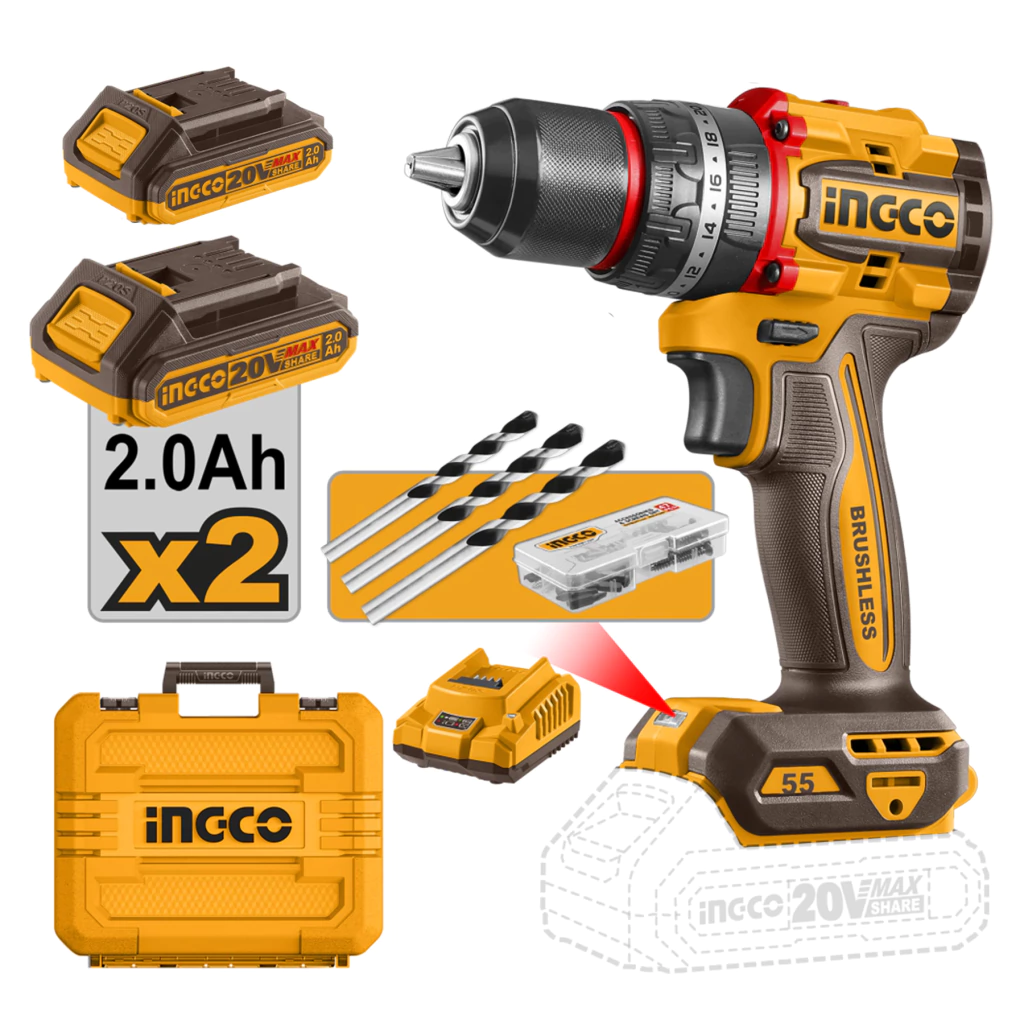 cidli20558-4 TALADRO ATORNILLAD/PERCUT. 20V 55NM 13MM INGCO CIDLI20558-4 - Imagen 1