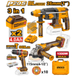 COMBO AMOLADORA + TALADRO + ROTOMARTILLO INGCO COSLI241198